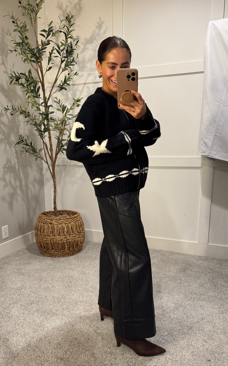 Wide Straight Leg Faux Leather Pants | Black