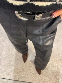 Wide Straight Leg Faux Leather Pants | Black