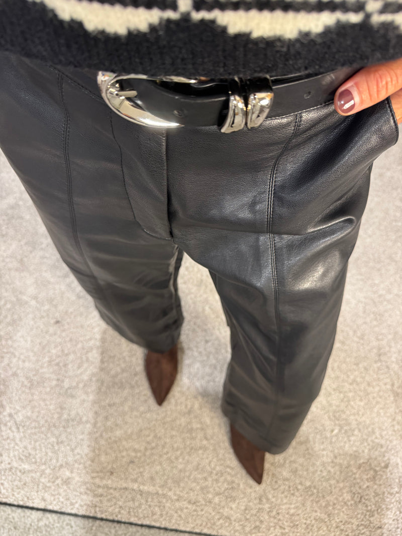 Wide Straight Leg Faux Leather Pants | Black
