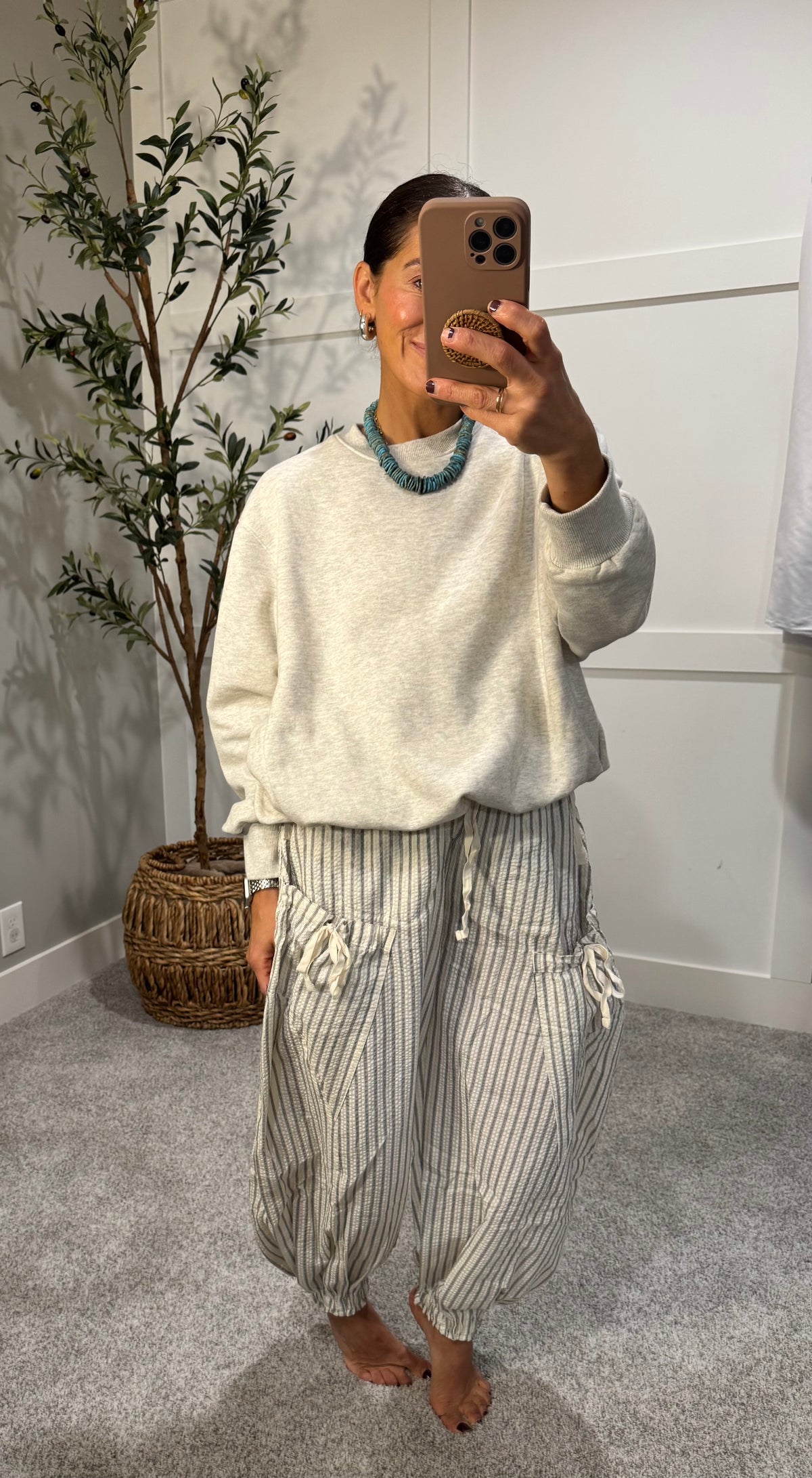 Striped Drawstring Jogger Pants | Oatmeal