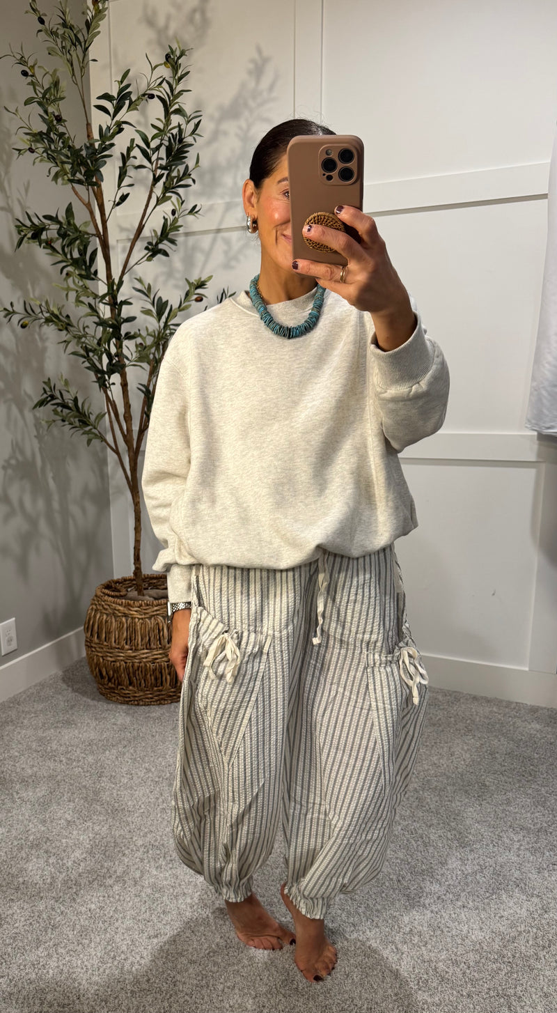 Striped Drawstring Jogger Pants | Oatmeal