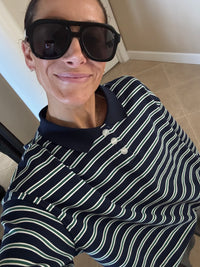 Theta Quarter Button Stripe Collared Top | Navy & Green