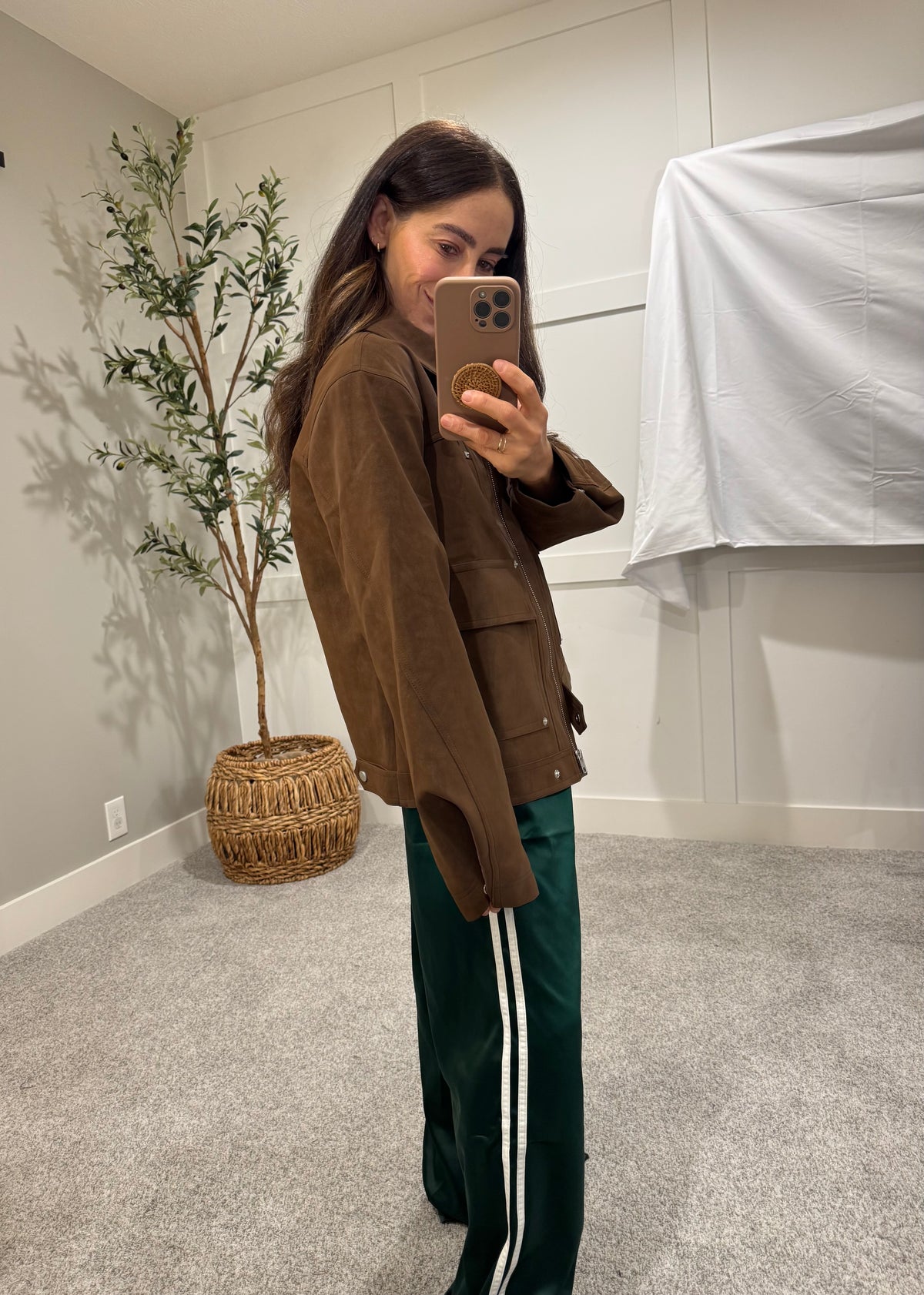 Brown Suede Utility Jacket