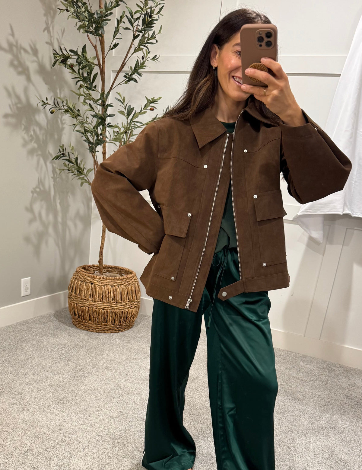 Brown Suede Utility Jacket