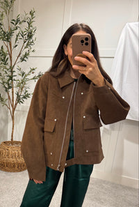 Brown Suede Utility Jacket