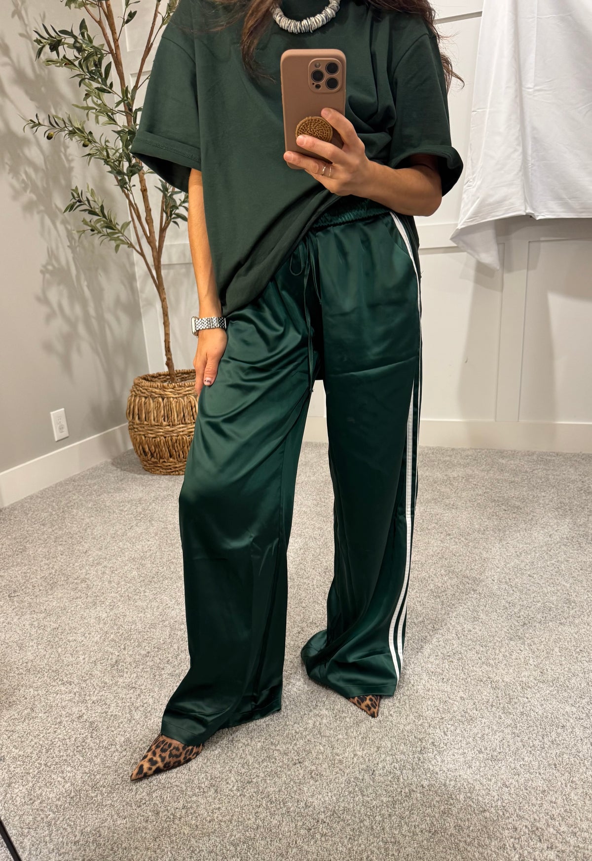 Satin Track Pants | Hunter Green