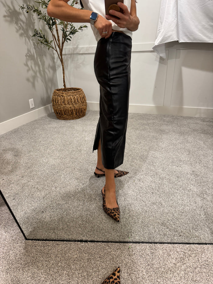Black Leather Midi Skirt