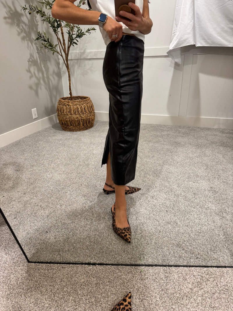Black Leather Midi Skirt