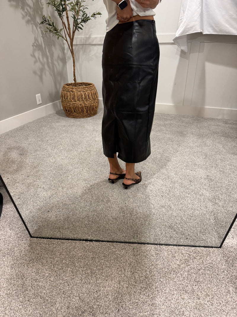Black Leather Midi Skirt