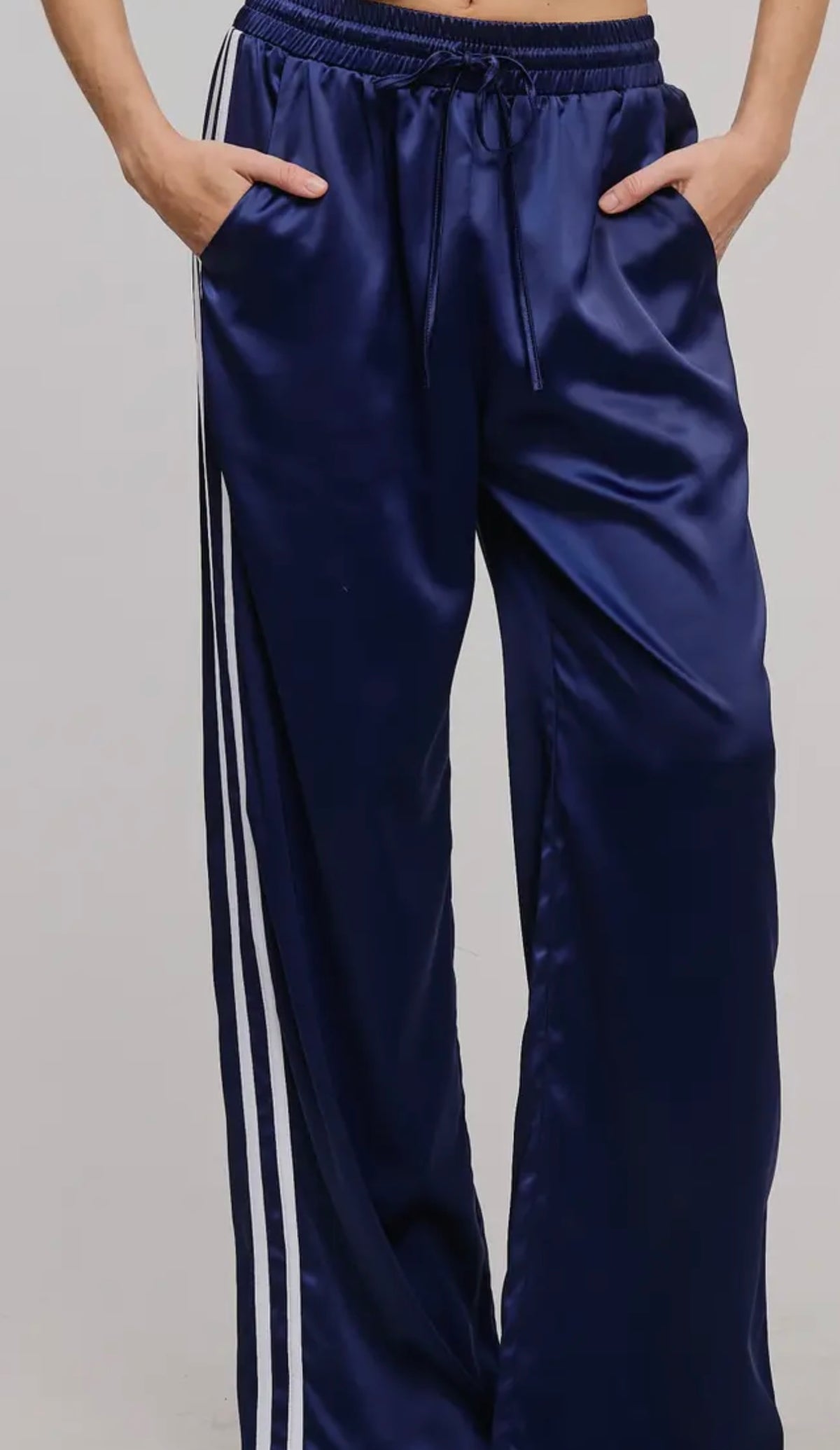 Satin Track Pants | Navy