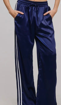 Satin Track Pants | Navy