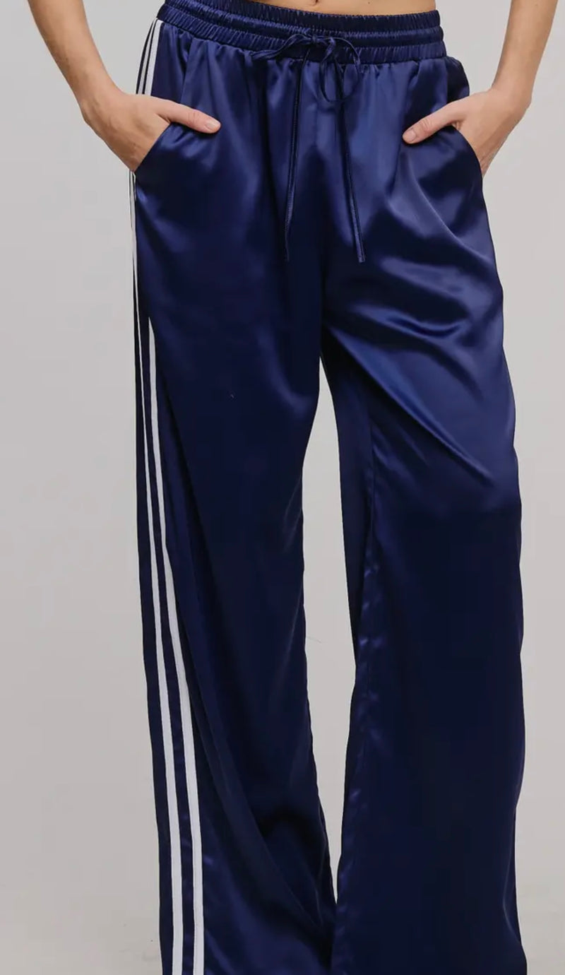 Satin Track Pants | Navy