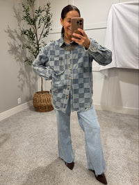 Frayed Edged Checkered Denim Shirt