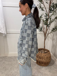 Frayed Edged Checkered Denim Shirt