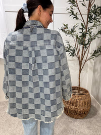 Frayed Edged Checkered Denim Shirt