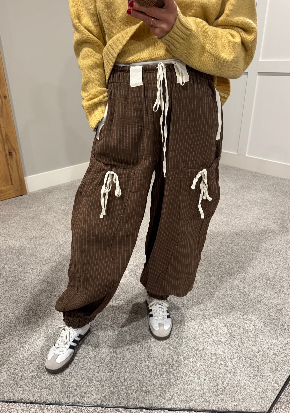 Striped Drawstring Jogger Pants | Chocolate Brown