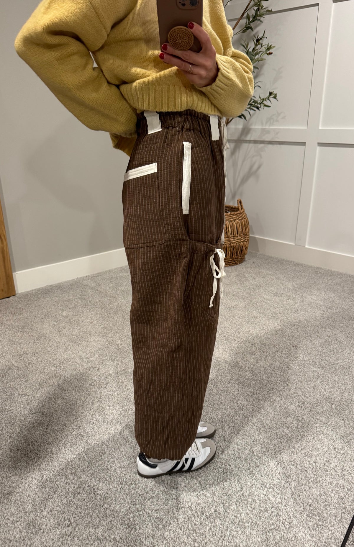 Striped Drawstring Jogger Pants | Chocolate Brown