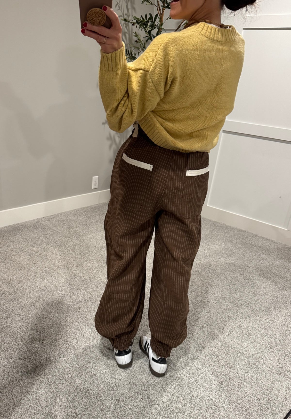 Striped Drawstring Jogger Pants | Chocolate Brown