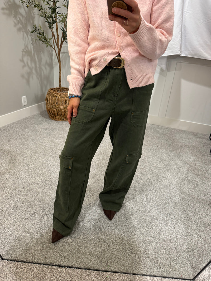 Olive Detailed Twill Pants