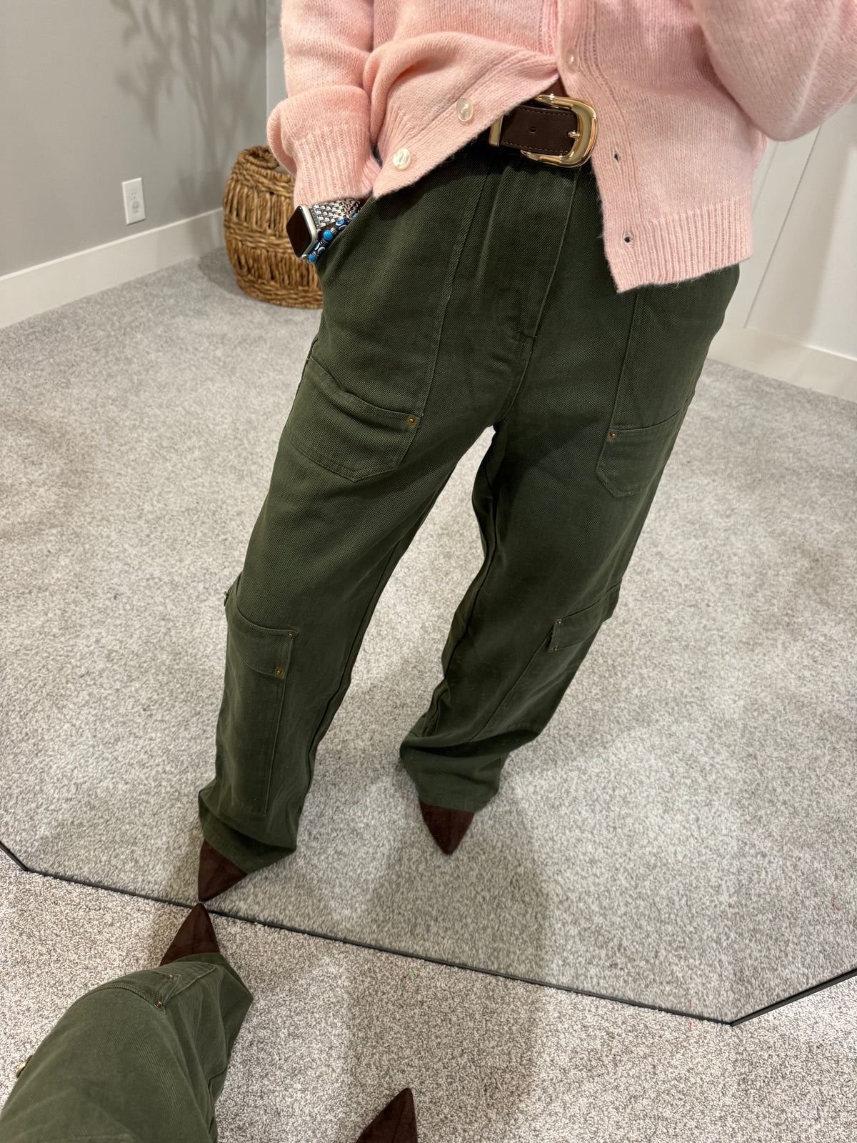 Olive Detailed Twill Pants