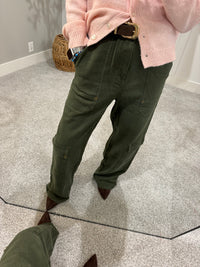 Olive Detailed Twill Pants