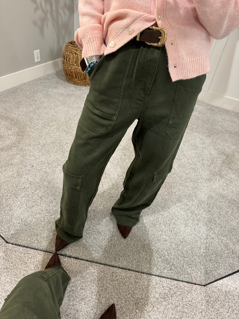 Olive Detailed Twill Pants