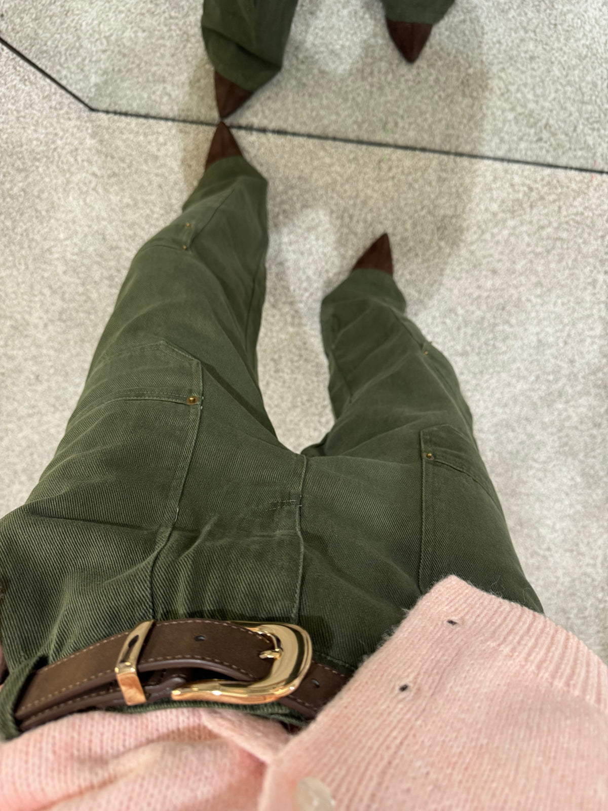 Olive Detailed Twill Pants