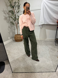 Olive Detailed Twill Pants