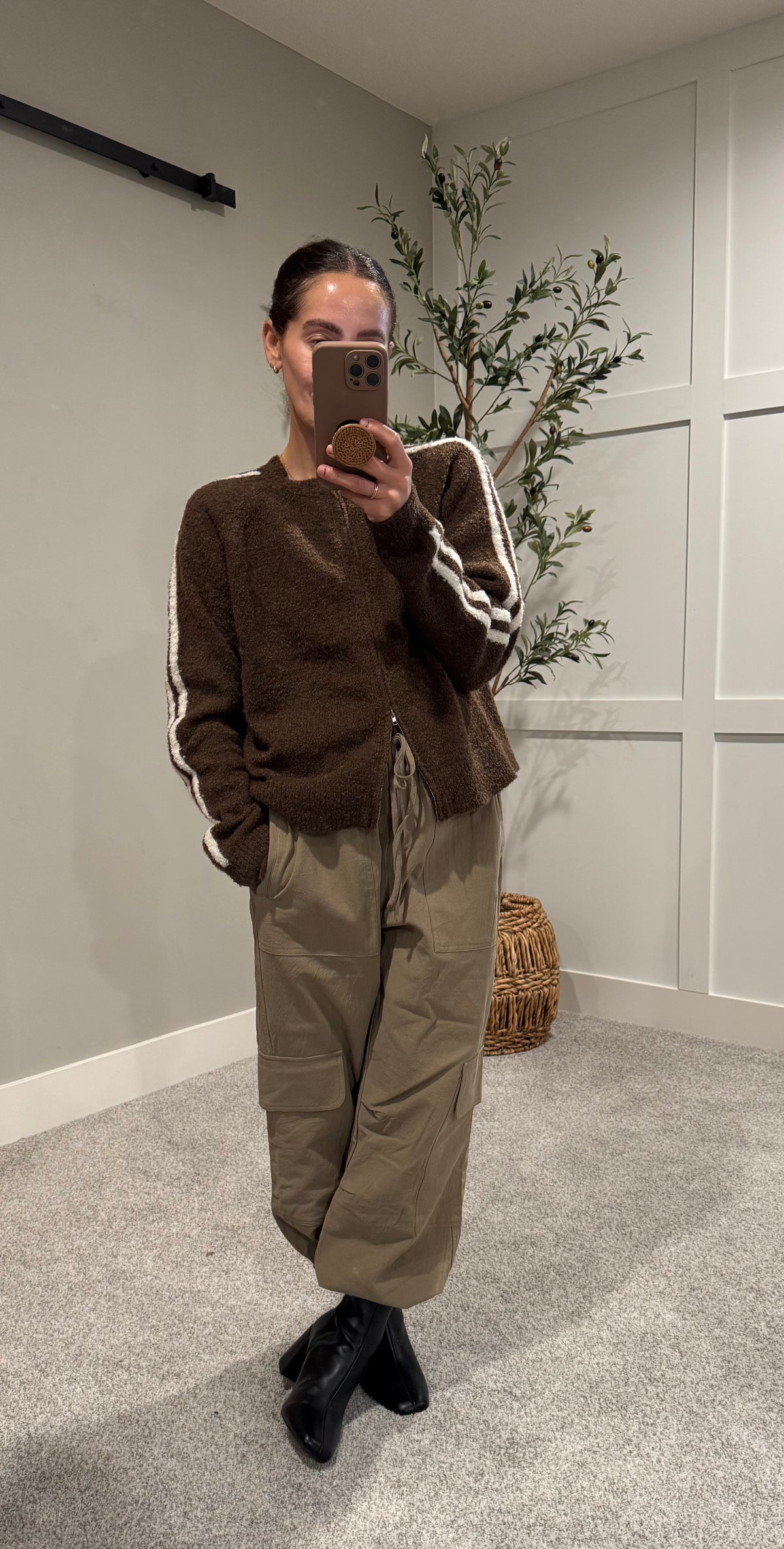 Reba Zip Cardigan| Brown