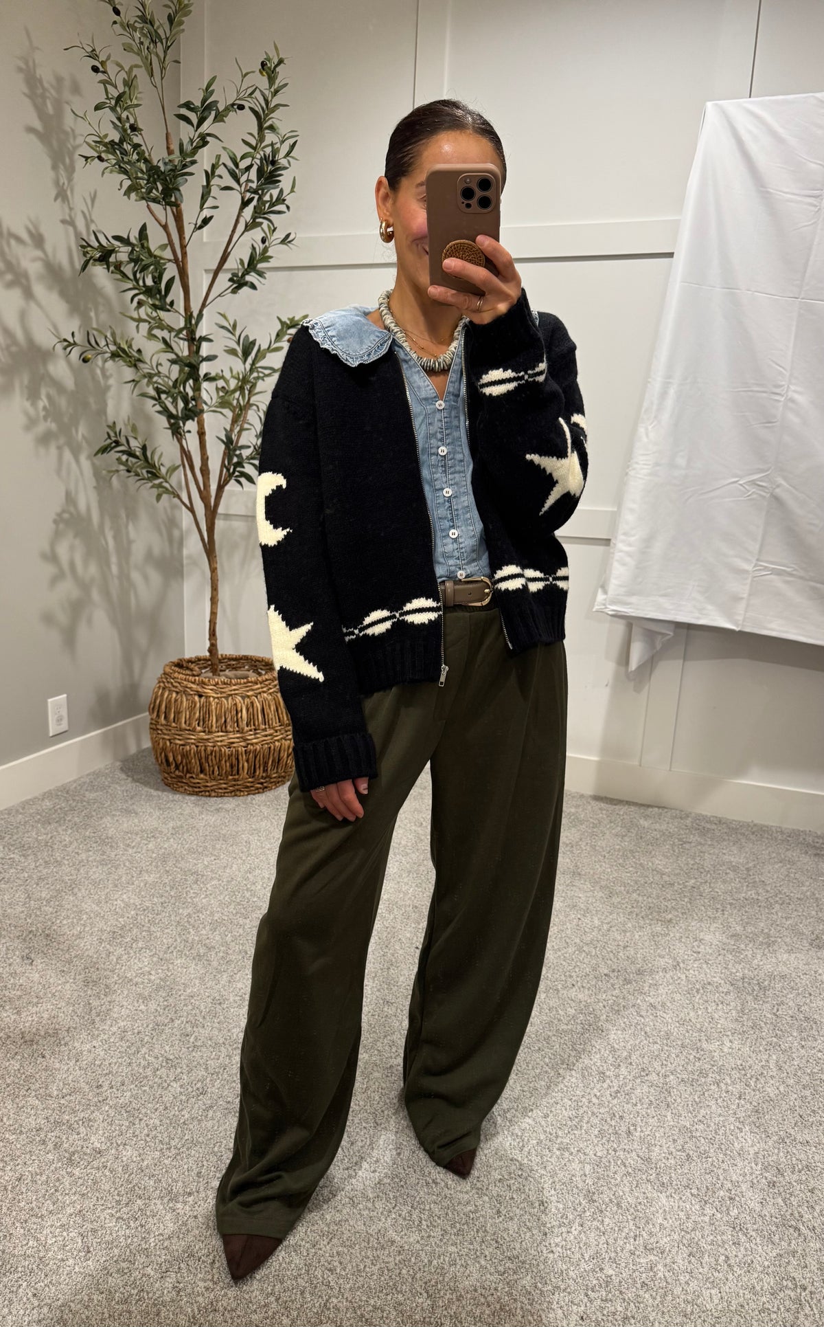 Tailored Wide Leg Knit Sweatpants | Olive