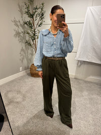 Tailored Wide Leg Knit Sweatpants | Olive