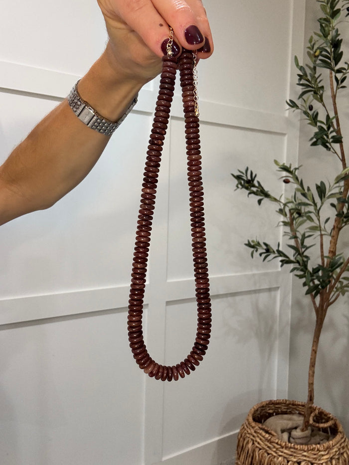 Wide Marble Beaded Necklace | Burgundy