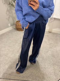 Satin Track Pants | Navy