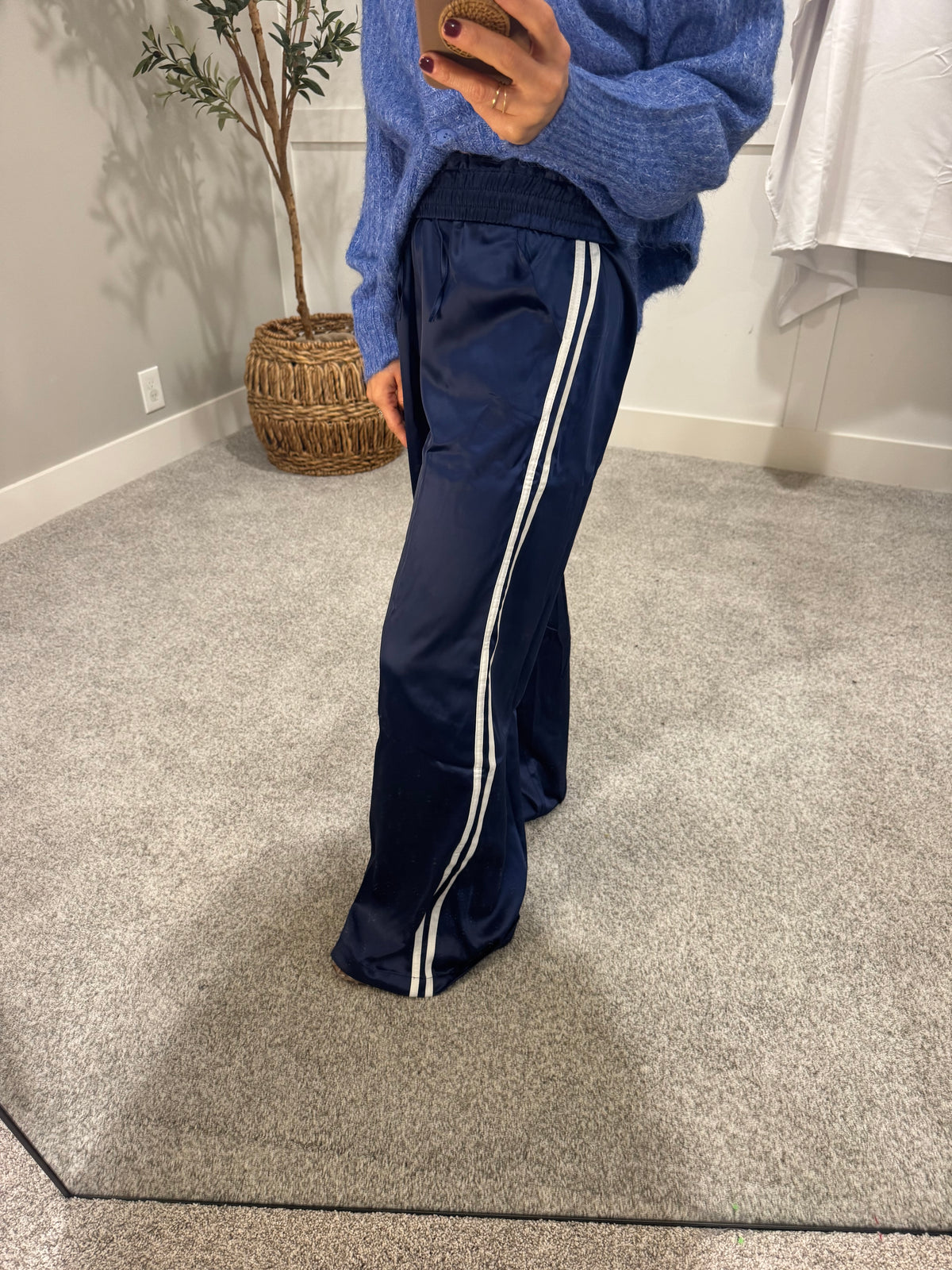 Satin Track Pants | Navy