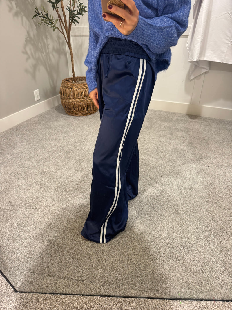 Satin Track Pants | Navy