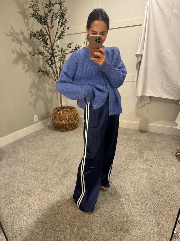 Satin Track Pants | Navy