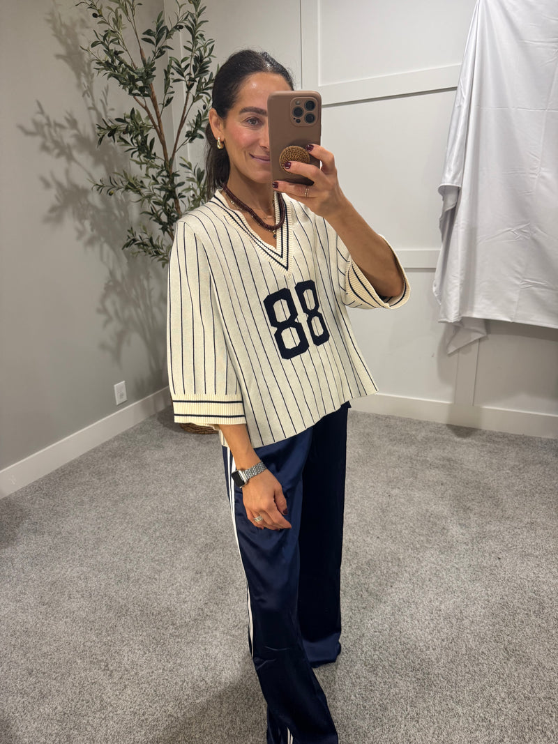 Satin Track Pants | Navy