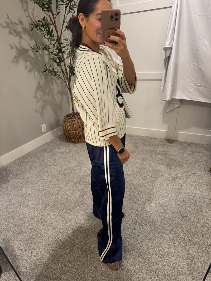 Satin Track Pants | Navy