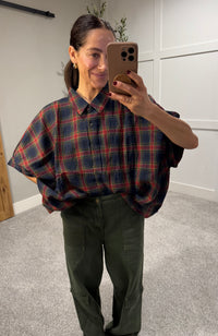 Oversized Plaid Button Down | Navy