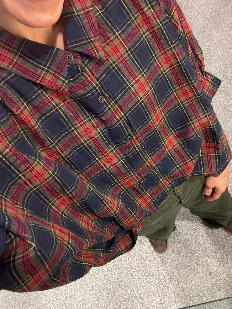 Oversized Plaid Button Down | Navy