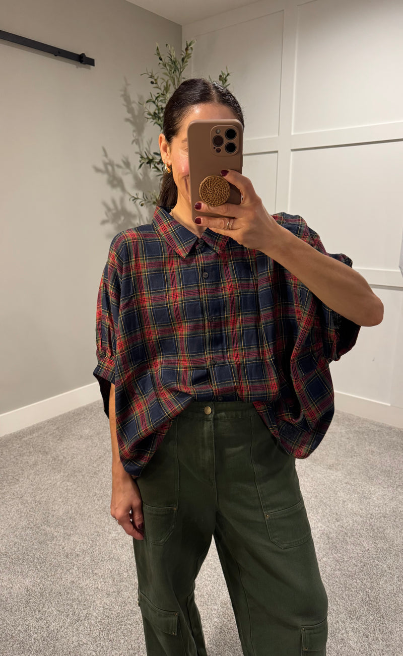 Oversized Plaid Button Down | Navy