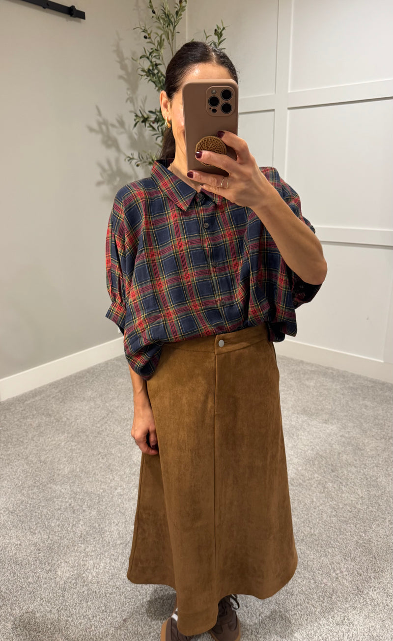 Oversized Plaid Button Down | Navy