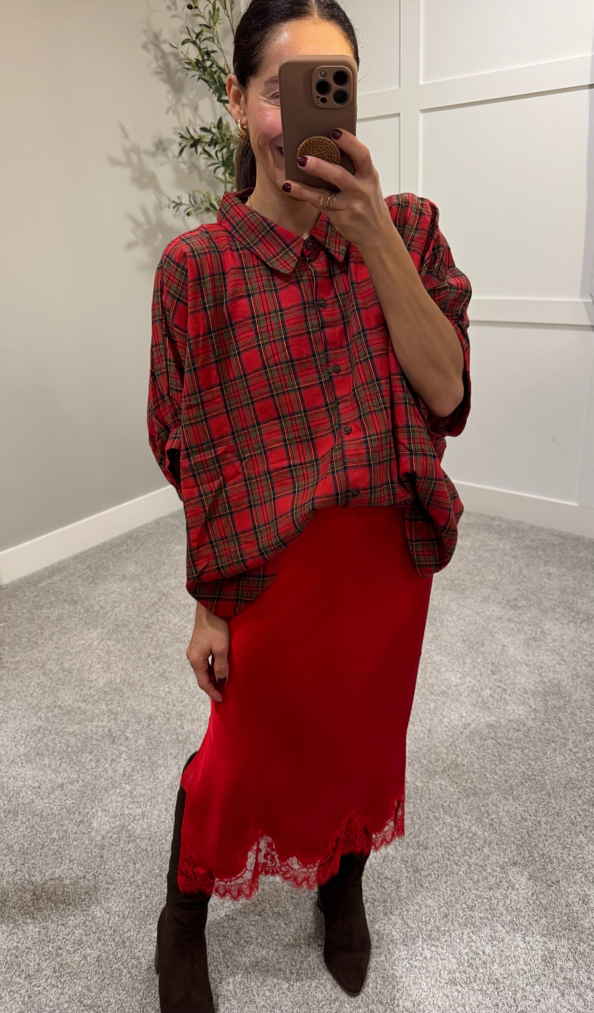 Oversized Plaid Button Down | Red