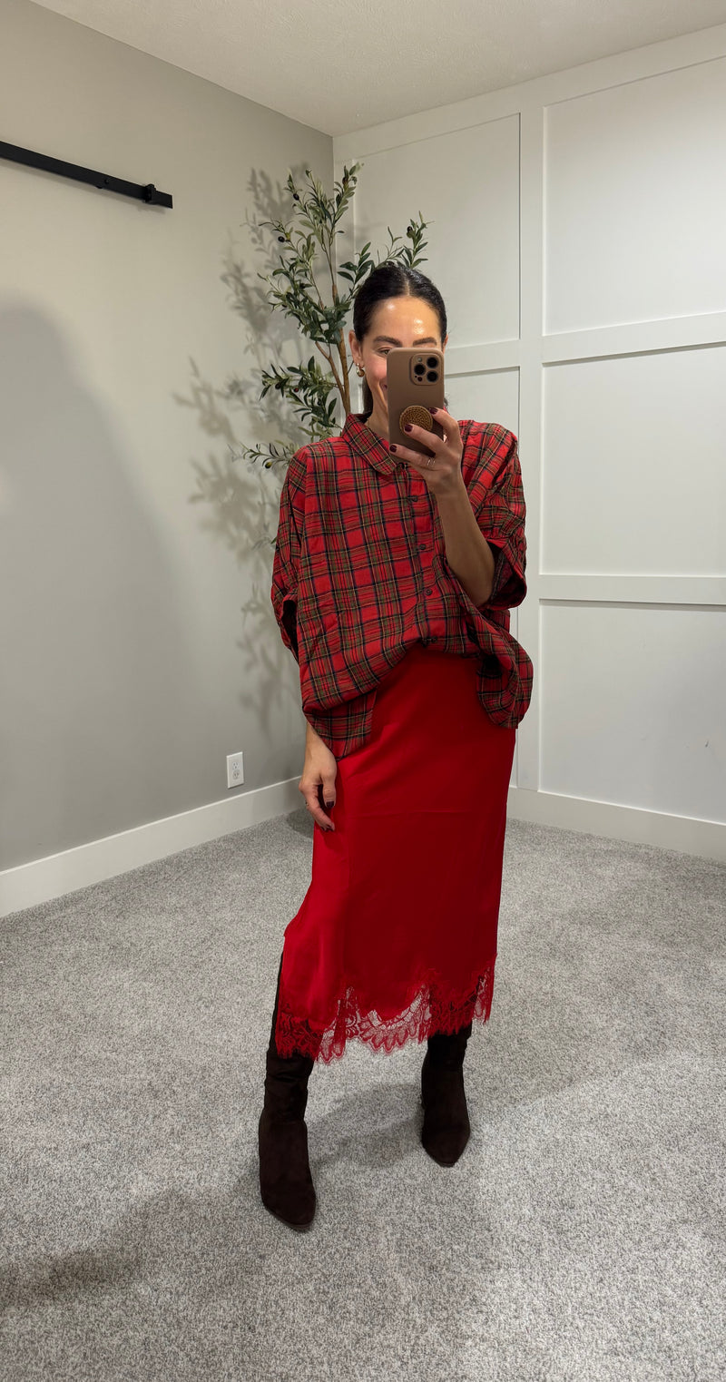 Oversized Plaid Button Down | Red
