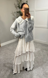 Lace Collar Cardigan | Gray