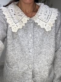 Lace Collar Cardigan | Gray