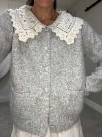 Lace Collar Cardigan | Gray
