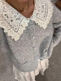 Lace Collar Cardigan | Gray