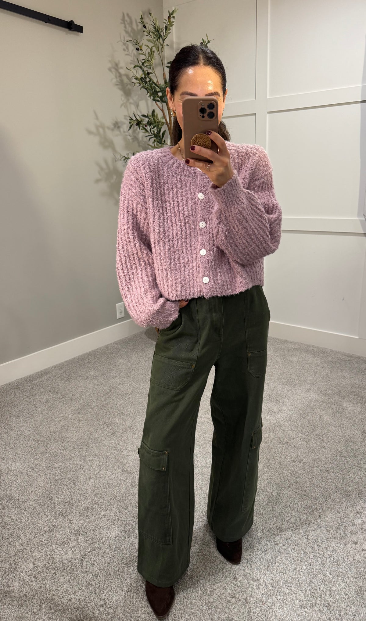 Teddy Cardigan Sweater | Pink Frost