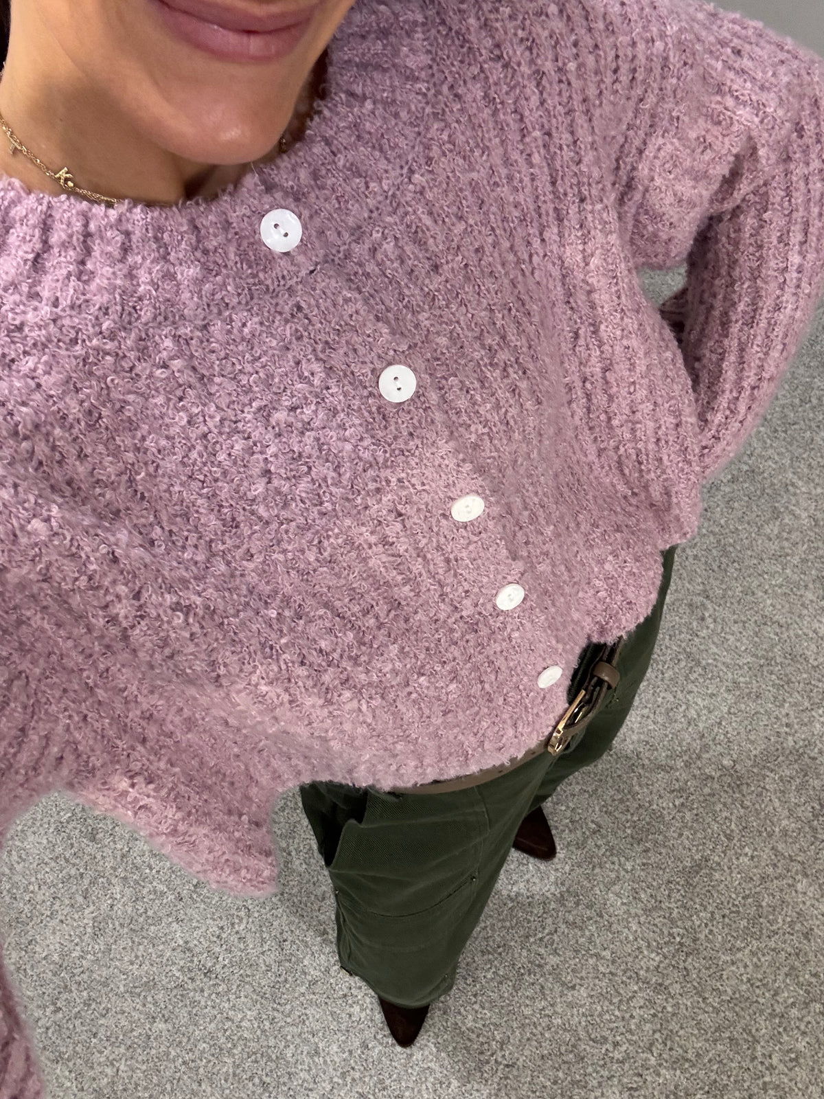 Teddy Cardigan Sweater | Pink Frost